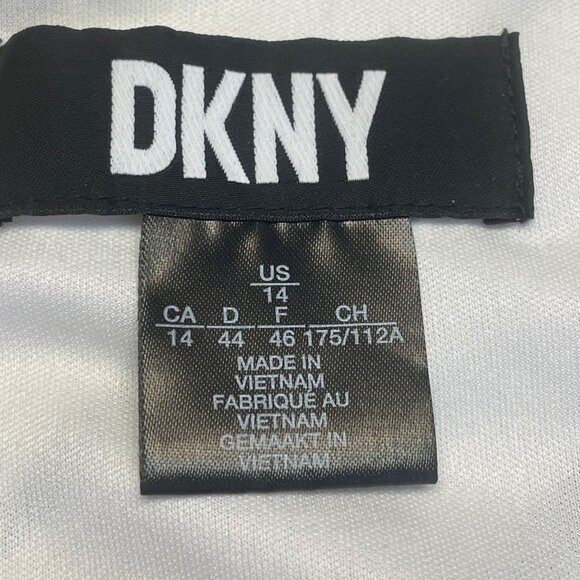 DKNY Women Beachy Linen Blend Midi Dress 14 White Black Stripe Belted Sleeveless - Picture 7 of 9